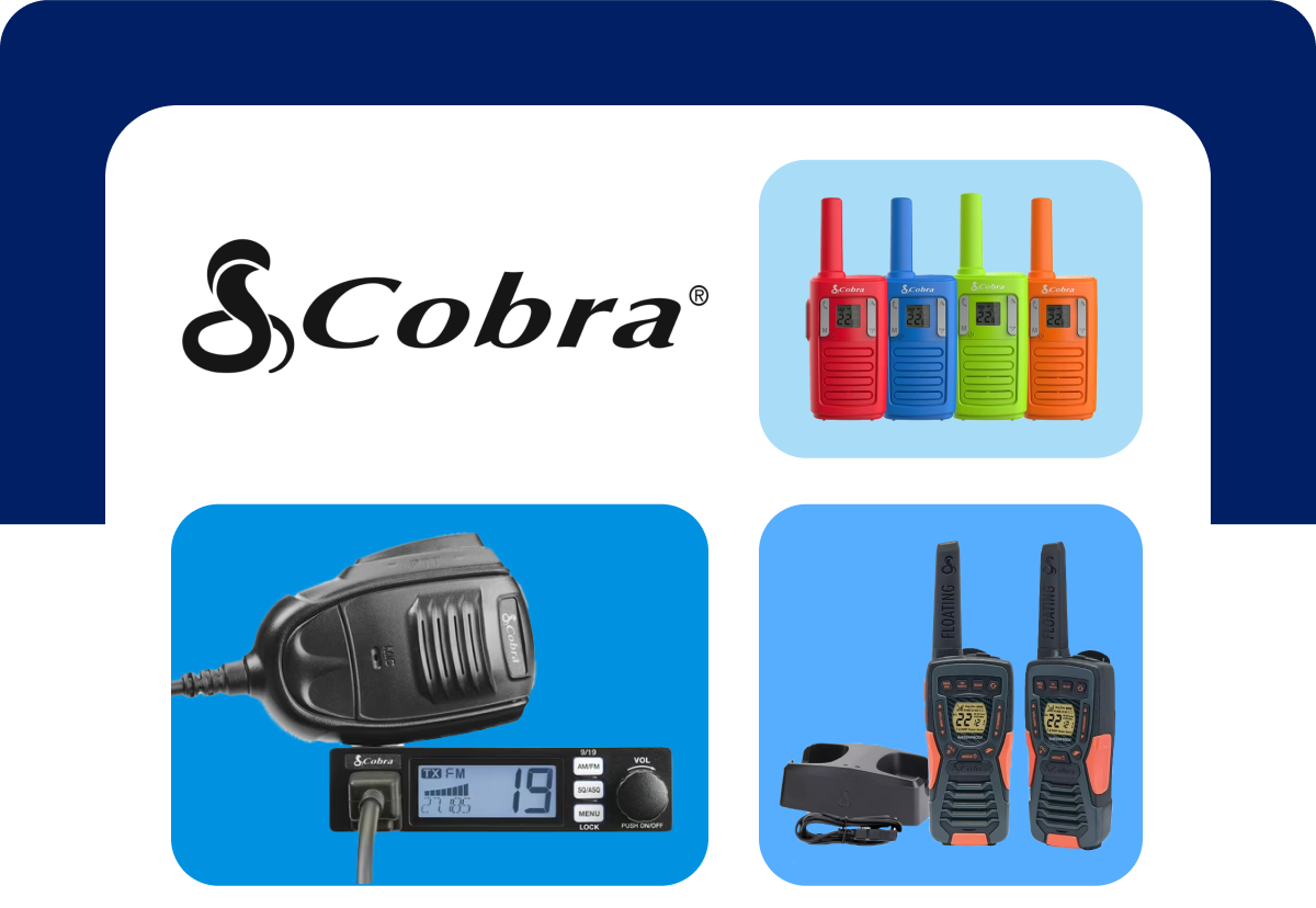 ​An assortment of products and the Cobra logo. 