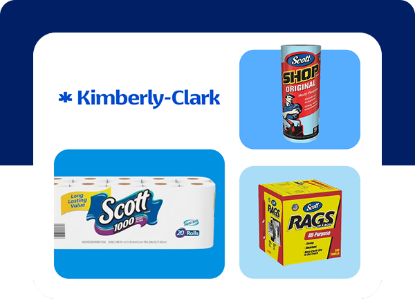 ​An assortment of products and the Kimberly-Clark logo.