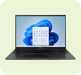 Open laptop with a green background