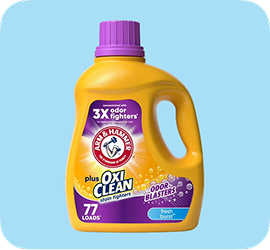 Large-sized Arm & Hammer laundry detergent plus Oxy clean, Fresh Burst scent, 77 loads
