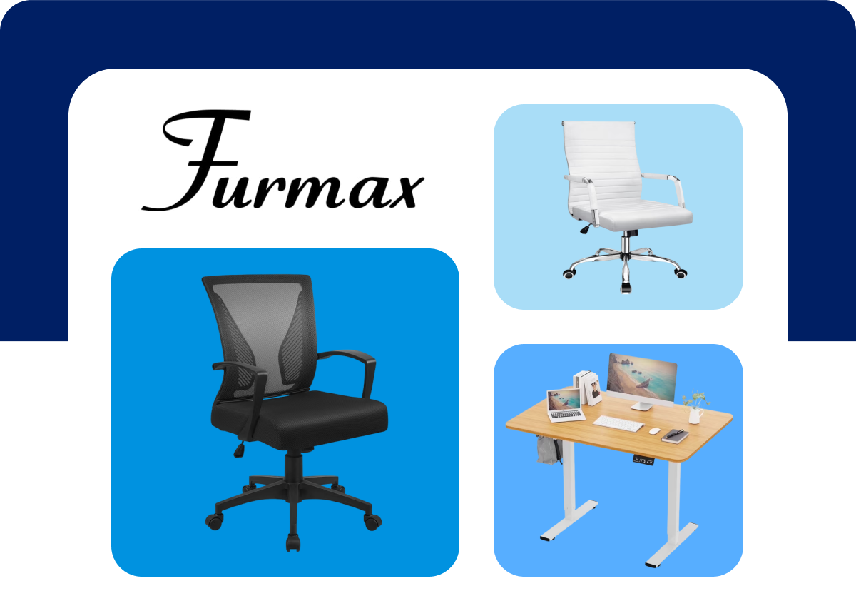 ​Collage of Furmax chairs and desks
